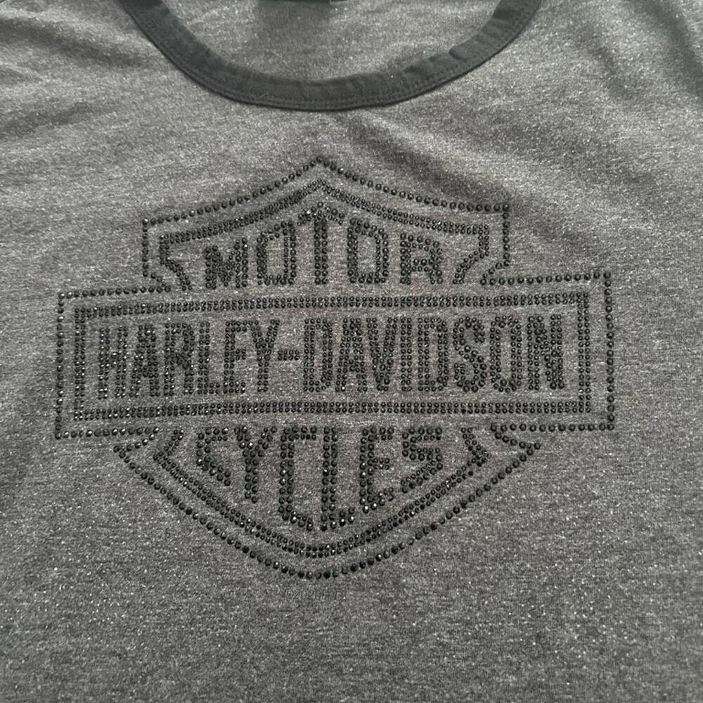 Women's Harley-Davidson Charcoal Tee with Rhinestone Logo - Picture 2 of 5